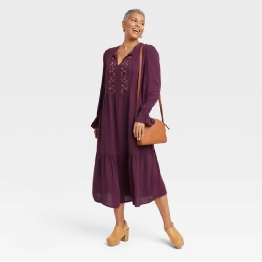 KNOX Rose Woman's Long Sleeve Embroidered A-line Maxi Dress size Medium boho